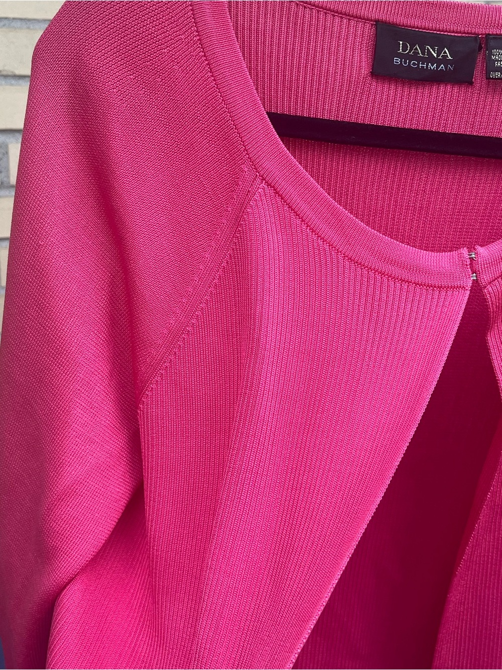 100% silk Dana Buchman Hot Pink Scoop Neck Knit Sweater - Picture 2 of 4